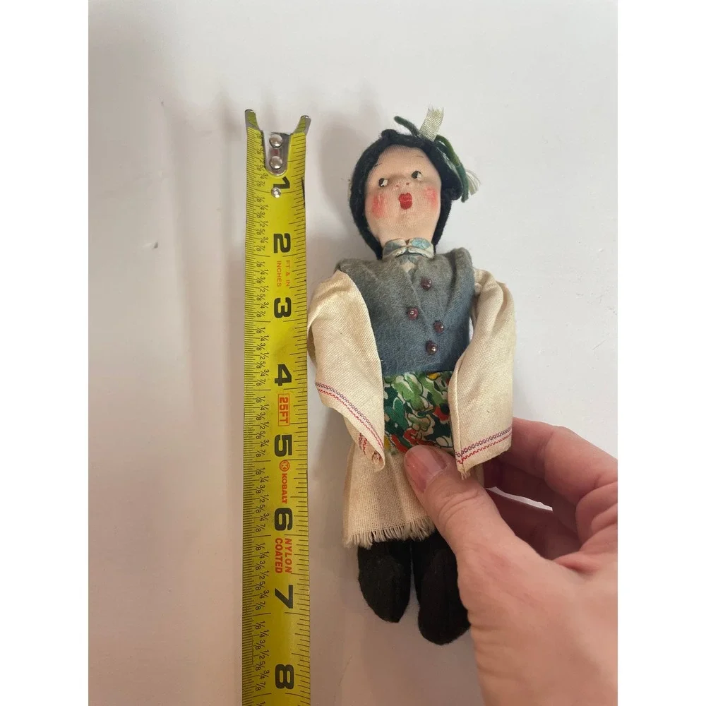 Vintage Hand‎ Painted  Folk Doll 7.5 Inch Traditional European Costume. 1940
